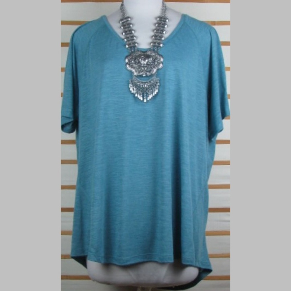 Rayon stretch blend long T-shirt Deep varied teal